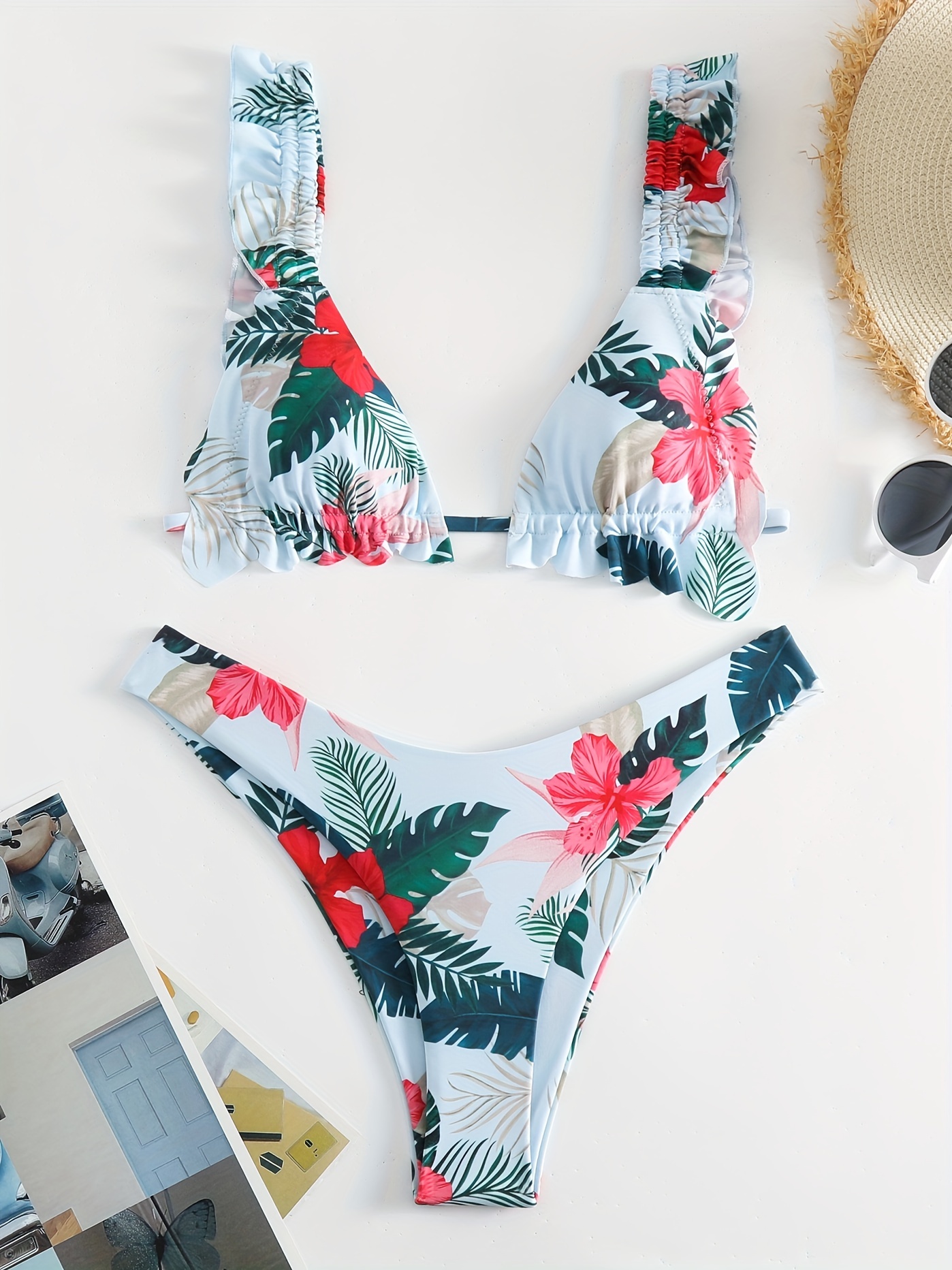 Women's Bikini Sets 2022 Two Piece Swimsuit Corrugated Breast Style Short  Sleeve Swimsuit Printed Floral Beachwear high Waist Bikini Women's  Swimsuits (Color : Cheng, Size : L) : : Clothing, Shoes &  Accessories