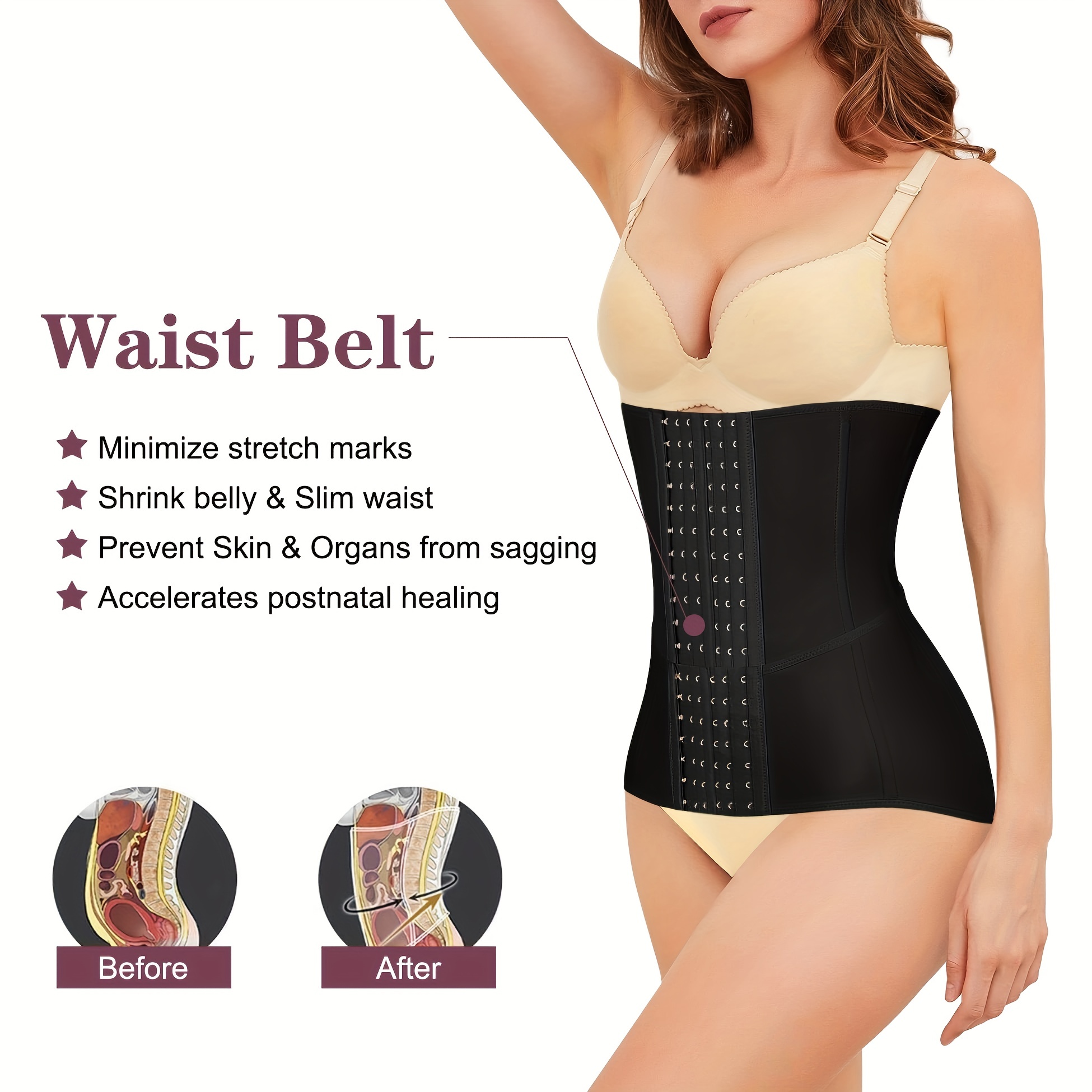 Shapewear waist cincher, front closure, waist and belly control, S