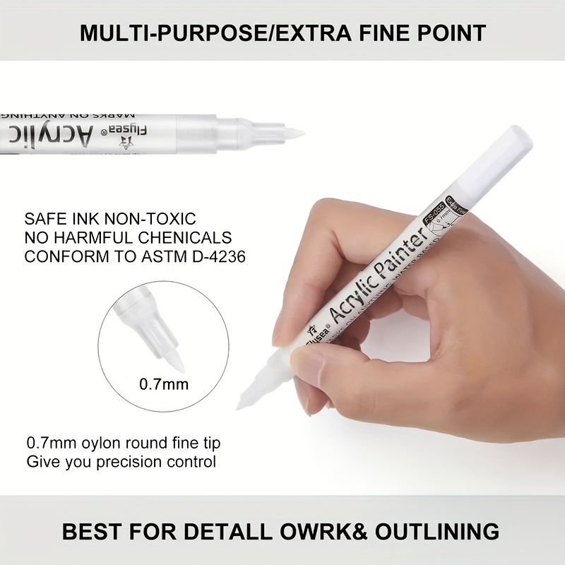 White Paint Pen 8 Pack 0.7mm Acrylic Paint Pens with 2 White 2 Black 2