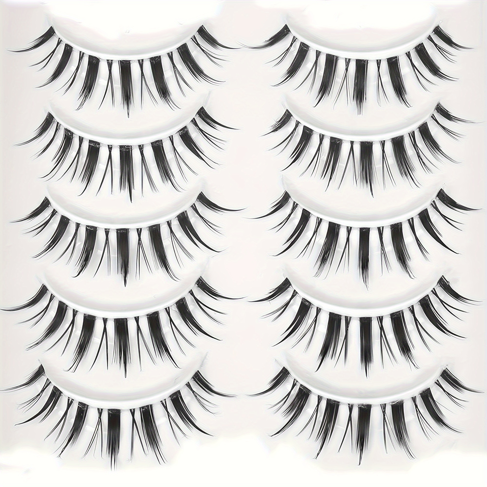 False Eyelashes 10 Pairs Manga Lashes Japanese Style Anime Thick Cosplay  Lashes Natural Look 16MM Spiky 8D Wispy Faux Mink Lashes Full Strip Doll