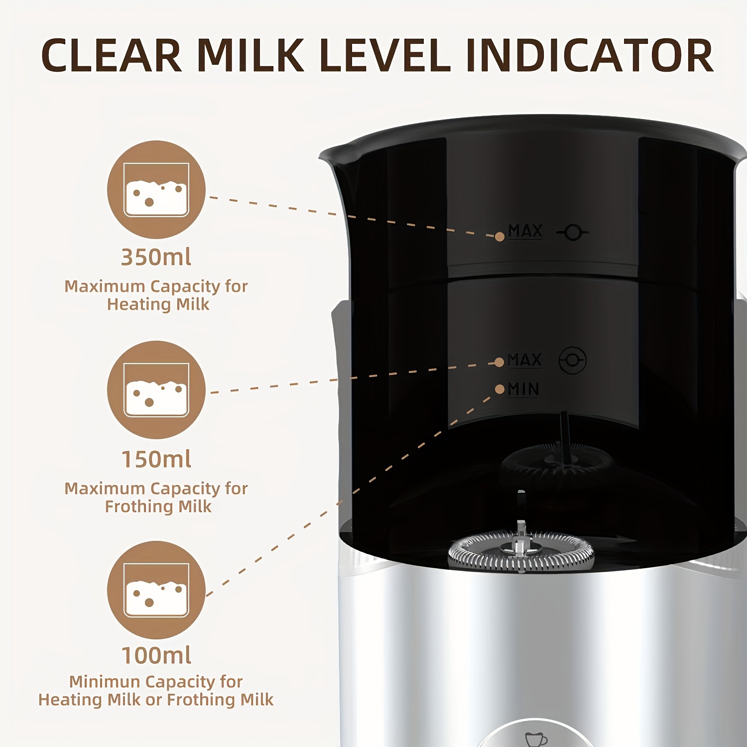 Electric Milk Frother and Steamer with Warm Function, 4 in 1 Automatic Milk  W