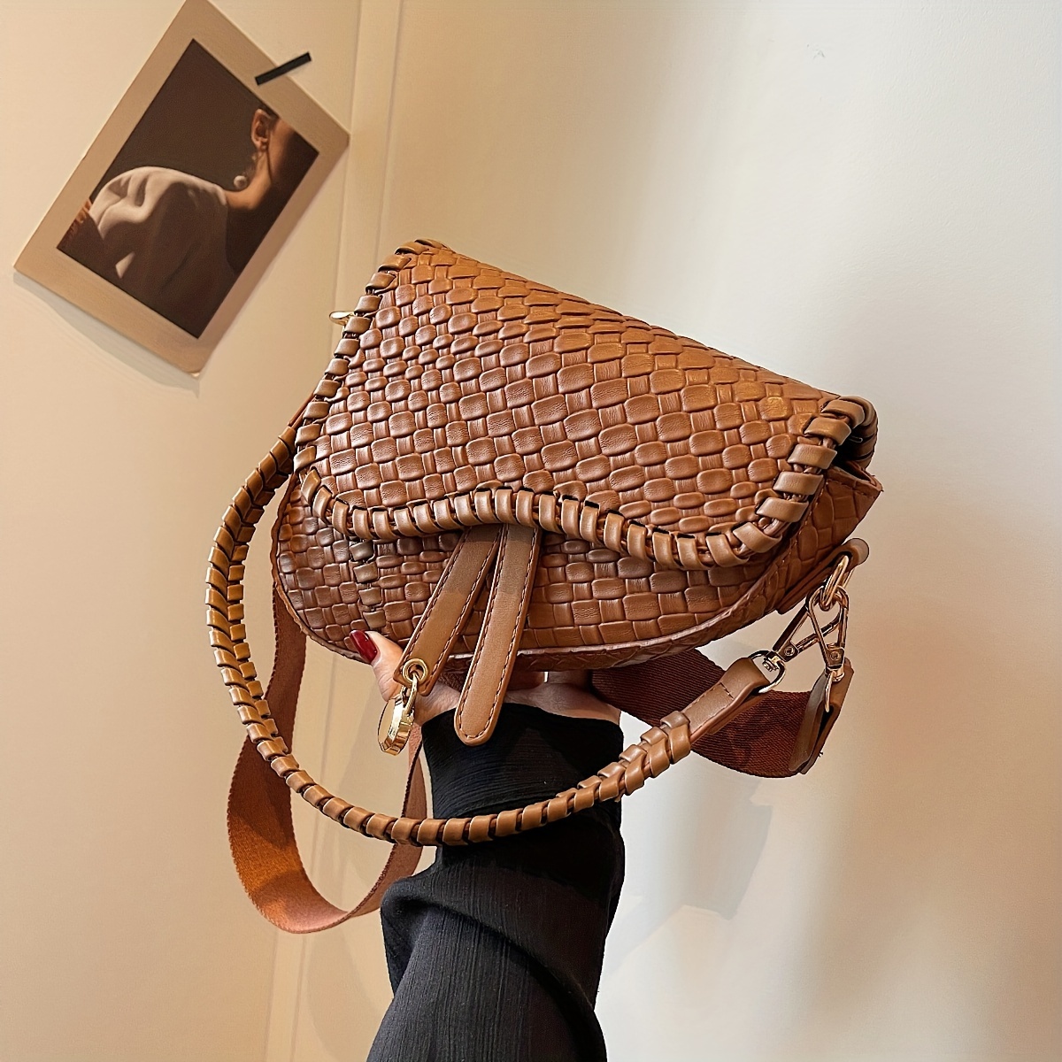 Crossbody Sling Bag in Woven Leather