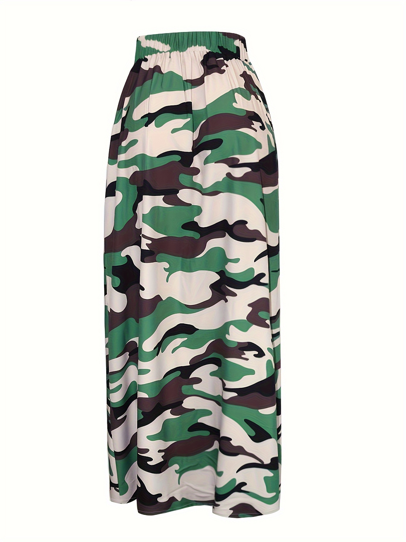 Camouflage Print Split High Waist Skirts Zipper Elastic - Temu