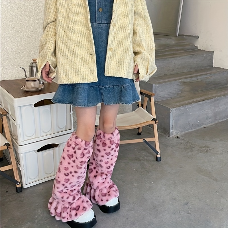 

Leopard Fuzzy Leg Warmers, Lolita Kawaii Knee High Socks, Women's Stockings & Hosiery