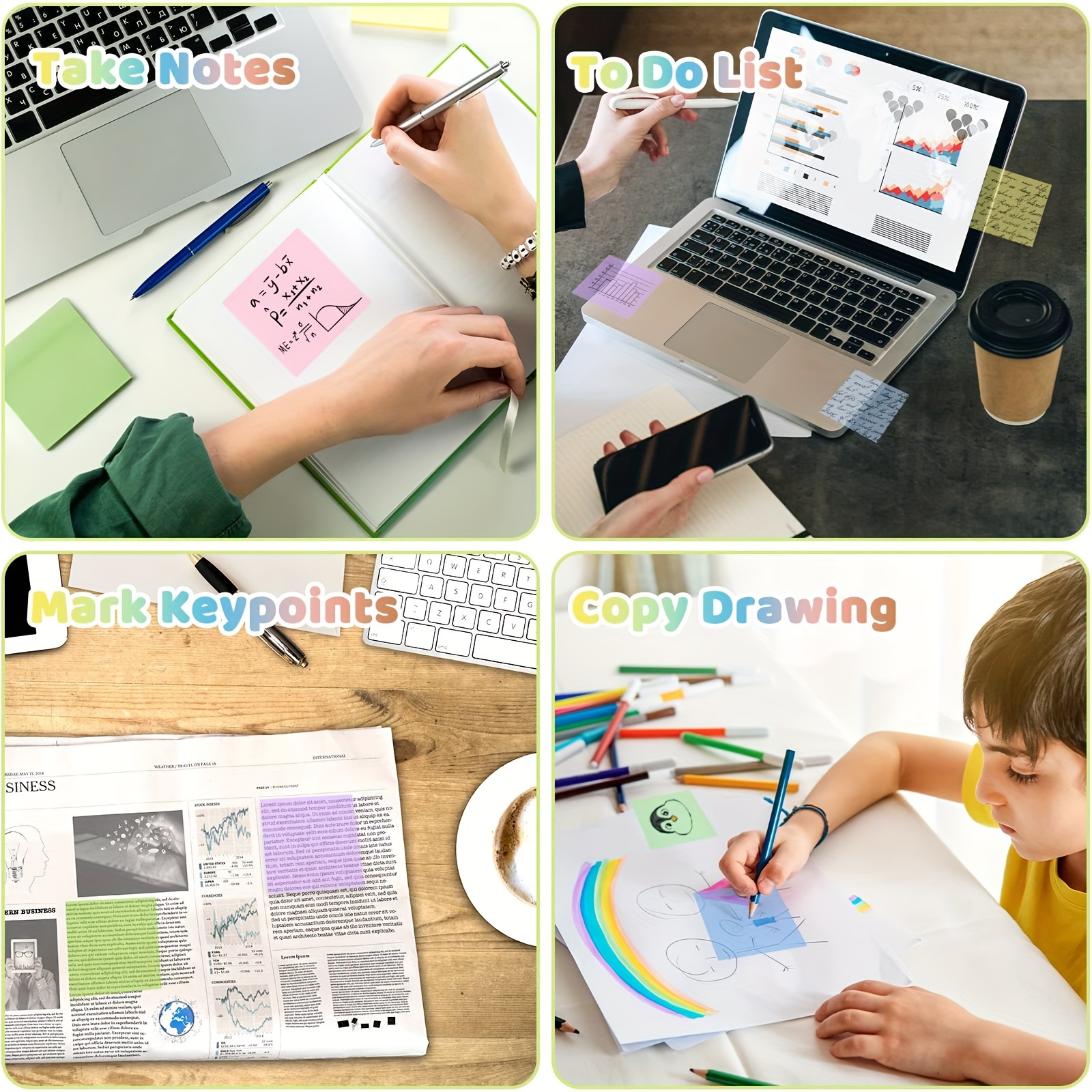 Transparent Sticky Notes Colorful Sticky Note Pads Translucent Clear  Self-stick Notes Waterproof Memo, 3 X 3 Inches