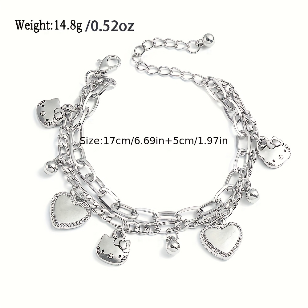 1pc Cute Hello Kitty Bracelet, Anime Sanrio Cute Kitty White Beads Pendant  DIY Bracelet Bangle, Trendy Jewelry Accessories For Teen Girls, Ideal choic