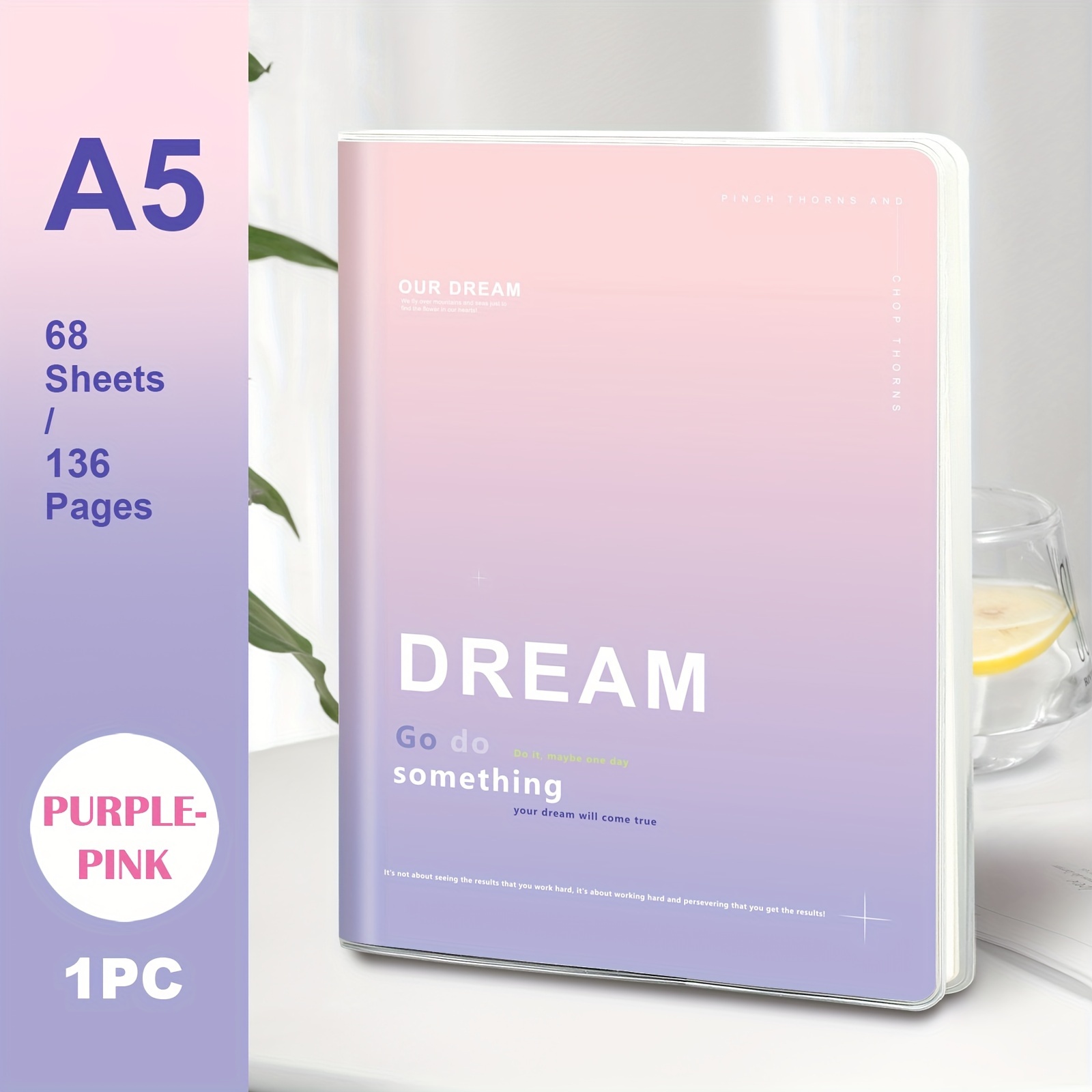 1pc, B5/a5, 136 Pages, B5 Soft Pp Cover Notebook, Minimalist Journal, Notebook, Ruled Journal, Study, Office, Home Memo Book