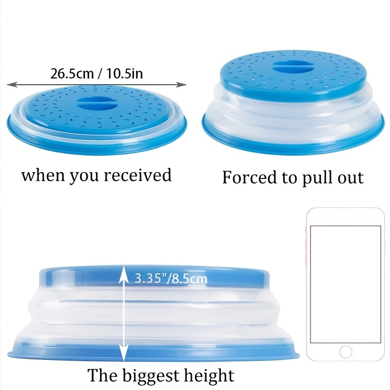 Microwave Splatter Cover Glass Cover Splatter Guard Lid with Collapsible  Silicone for Food Cover Plate Cover 10.5 inch, Blue 