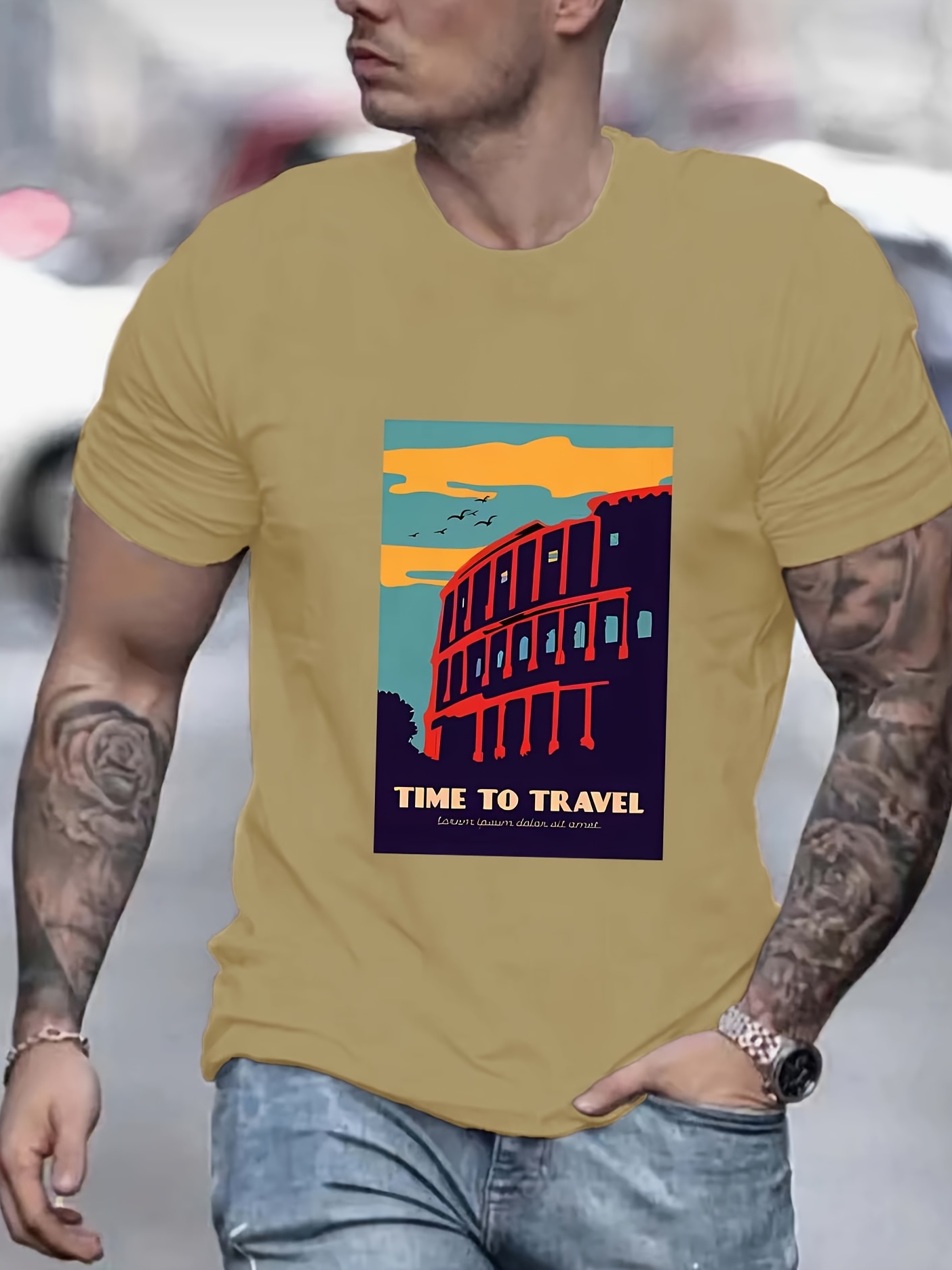 time Travel Pattern Print Men's Comfy Chic T shirt Graphic - Temu