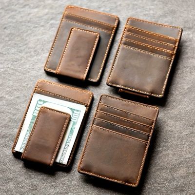 mens genuine leather magnetic money clip slim minimalist pocket rfid blocking card holder gift for men fathers day gift