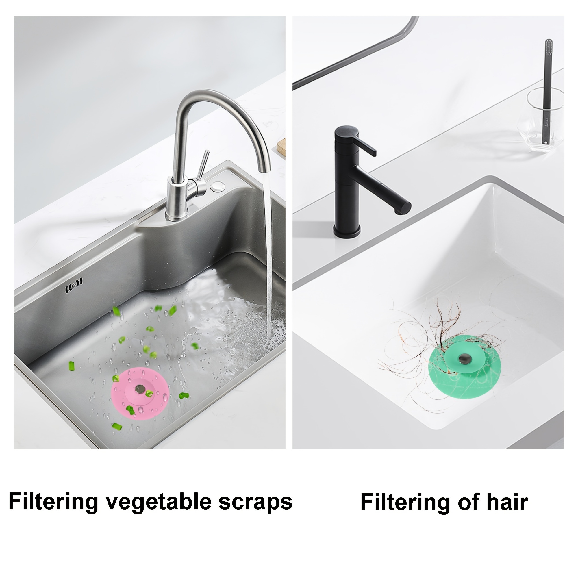 Set Of 2 Silicone Drain Strainers, Shower Hair Catcher, Bath Drain Cover,  Drain Strainer For Bathroom Bathtub And Kitchen (1 Grey 1 White)