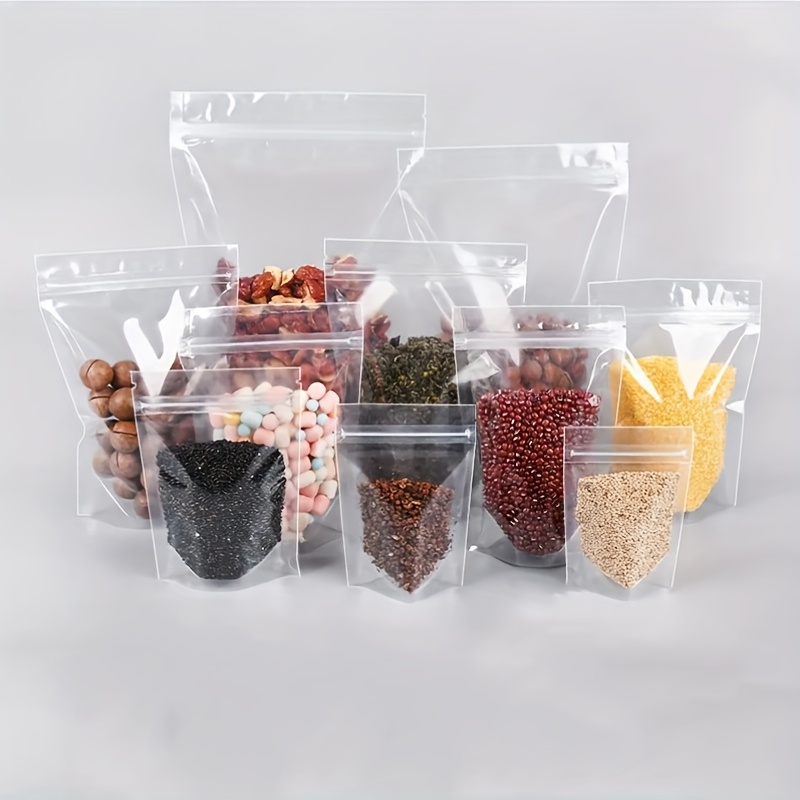 100pcs Reusable Self-Standing Transparent Plastic Food Storage Bags With  Zippers - Perfect For Household Kitchen!