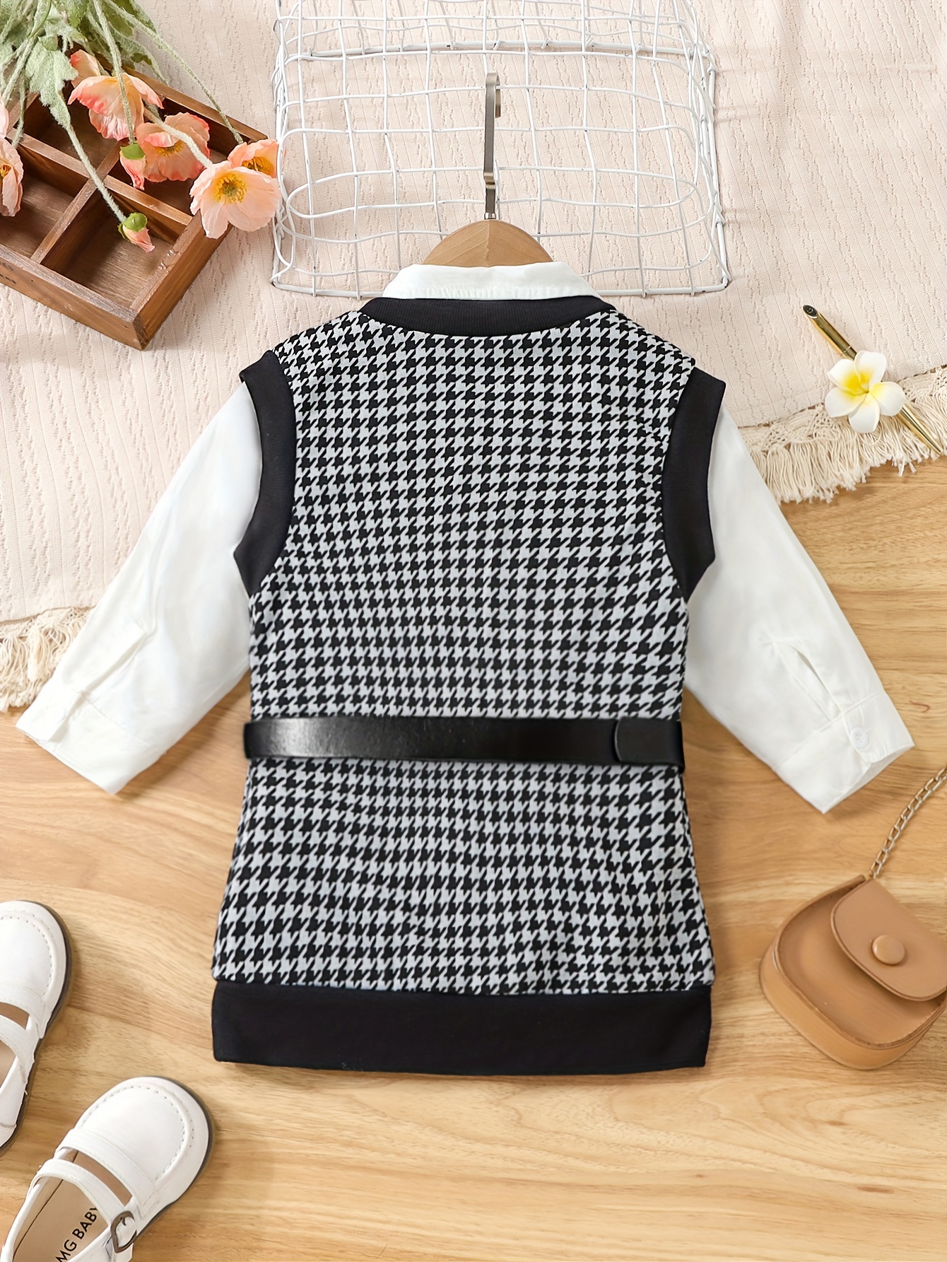 Girls Mock Collar Long Sleeve Houndstooth Dress Kids Clothes Fall Winter  Outfits - Kid's Fashion - Temu