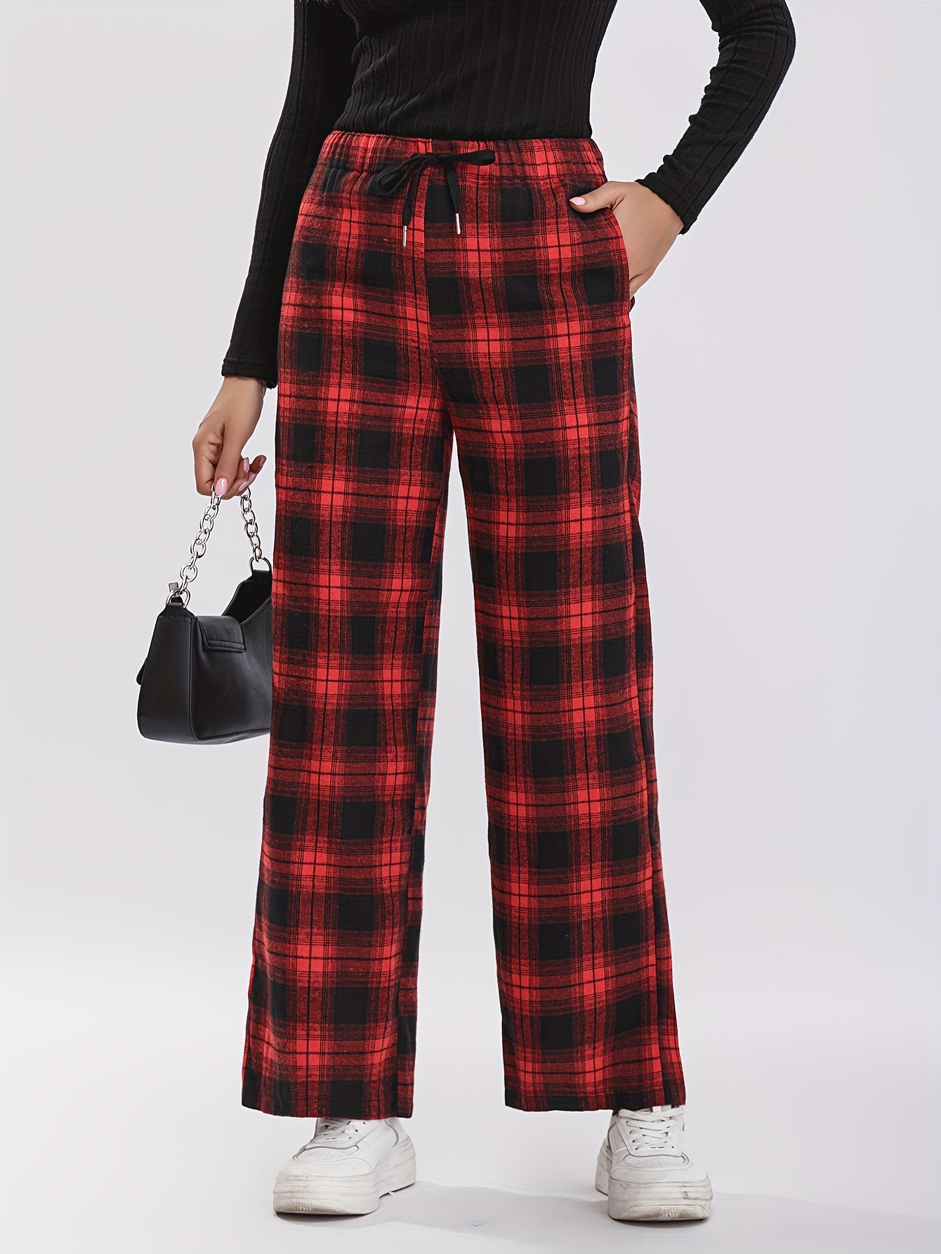 Black And Red Pajama Pants - Temu