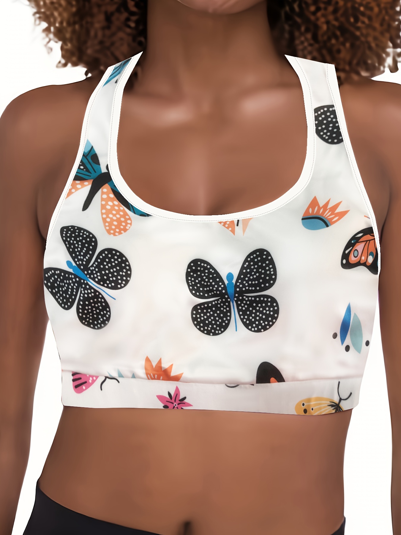 Plus Size Cute Bra Women's Plus Soft Butterfly Print Racer - Temu