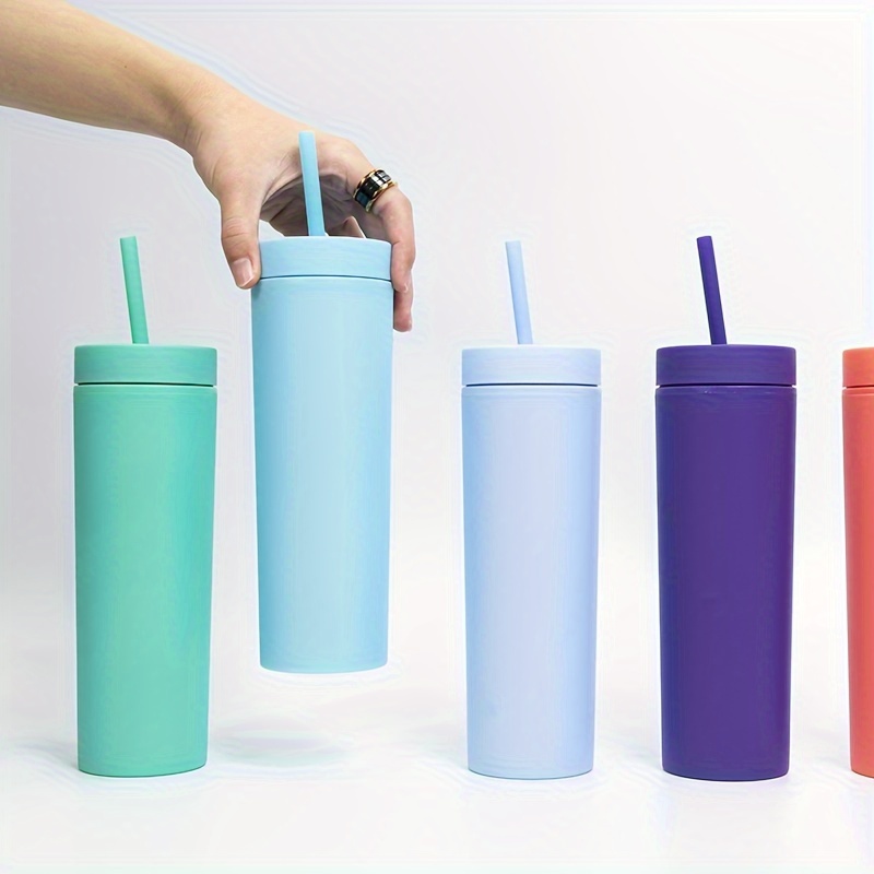 Skinny Acrylic Tumbler With Lid And Straw, Matte Pastel Colored Reusable Plastic  Cups, Bpa Free, - Temu