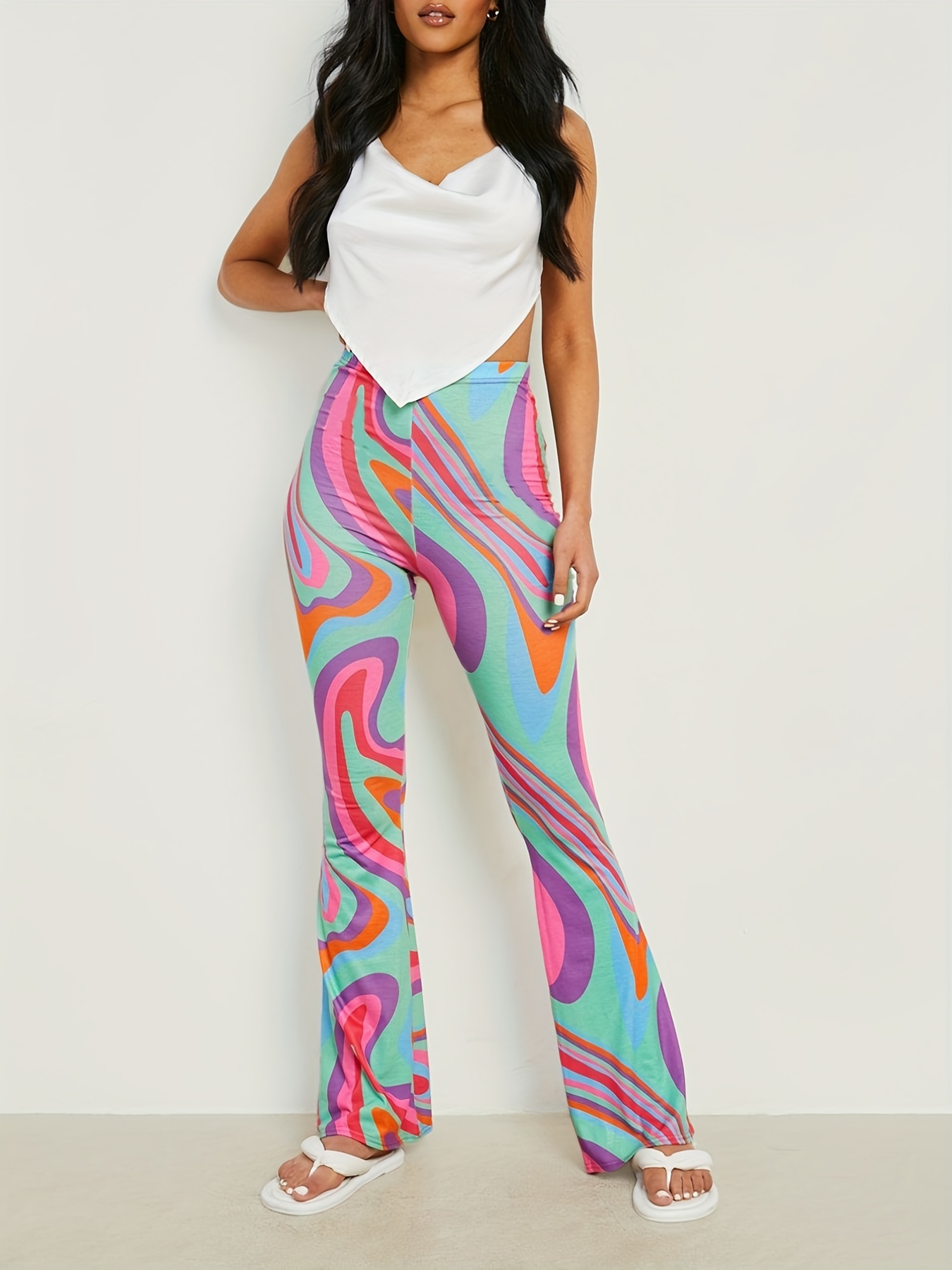 Graphic Print Flare Leg Pants, Y2k Forbidden Pants For Spring & Summer,  Women's Clothing - Temu Finland, forbidden pants 