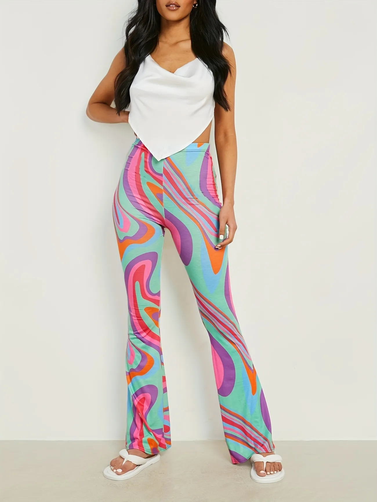 Graphic Print Flare Leg Pants, Y2k Forbidden Pants For Spring