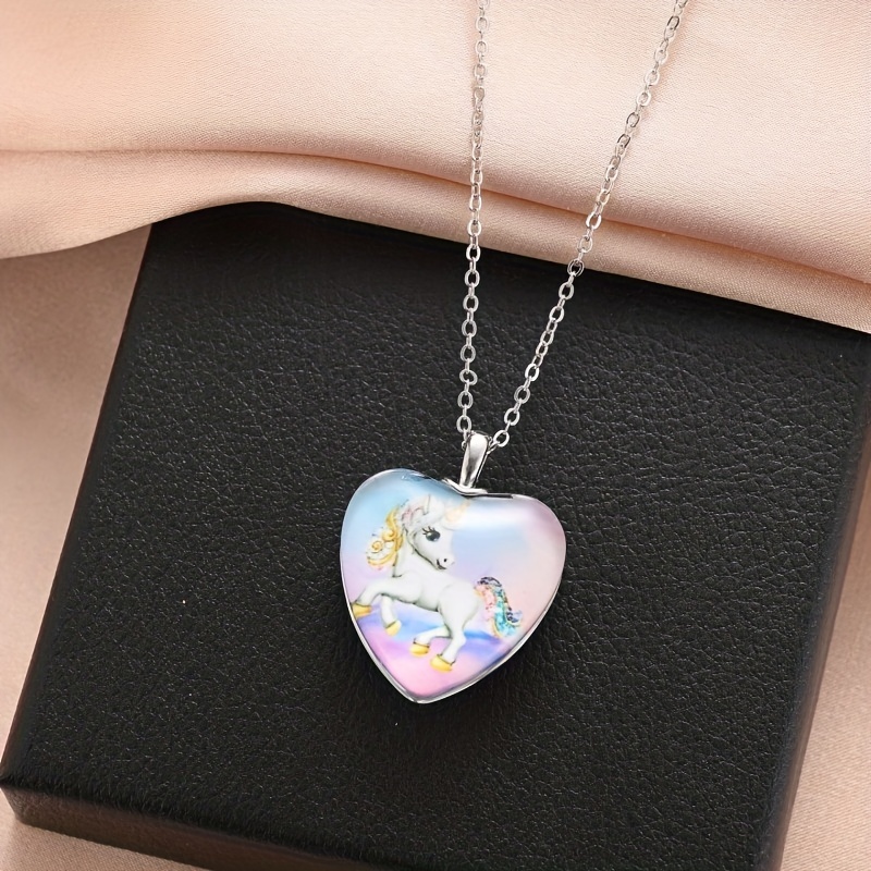 Creative Heart Unicorn Pattern Pendant Necklace, Gift