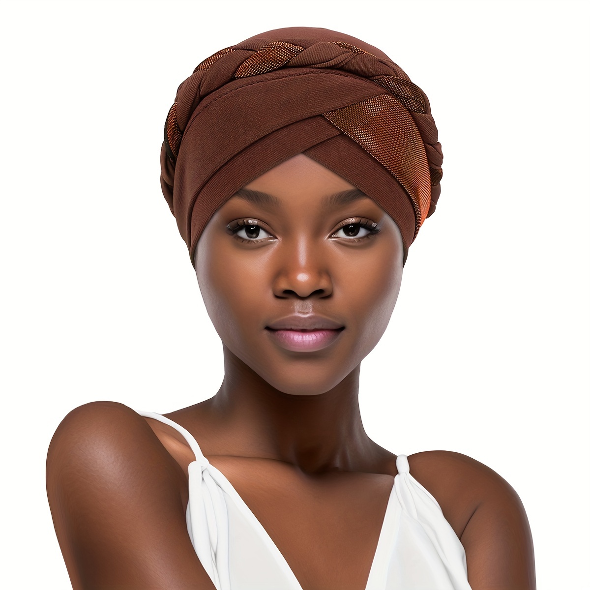

Classic Braided Laser Turban Cap Solid Color Forehead Cross Head Wrap Hijab Elastic Bonnet Chemo Hats For Women