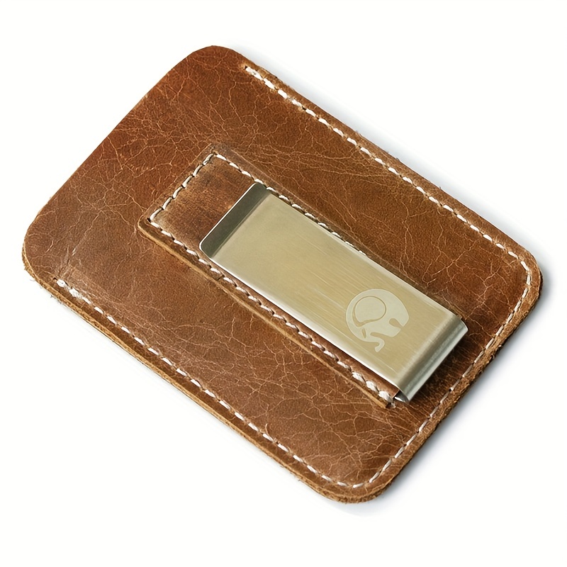 Men's Small Leather Wallet With 2 Card Slots, Metal Elephant Money