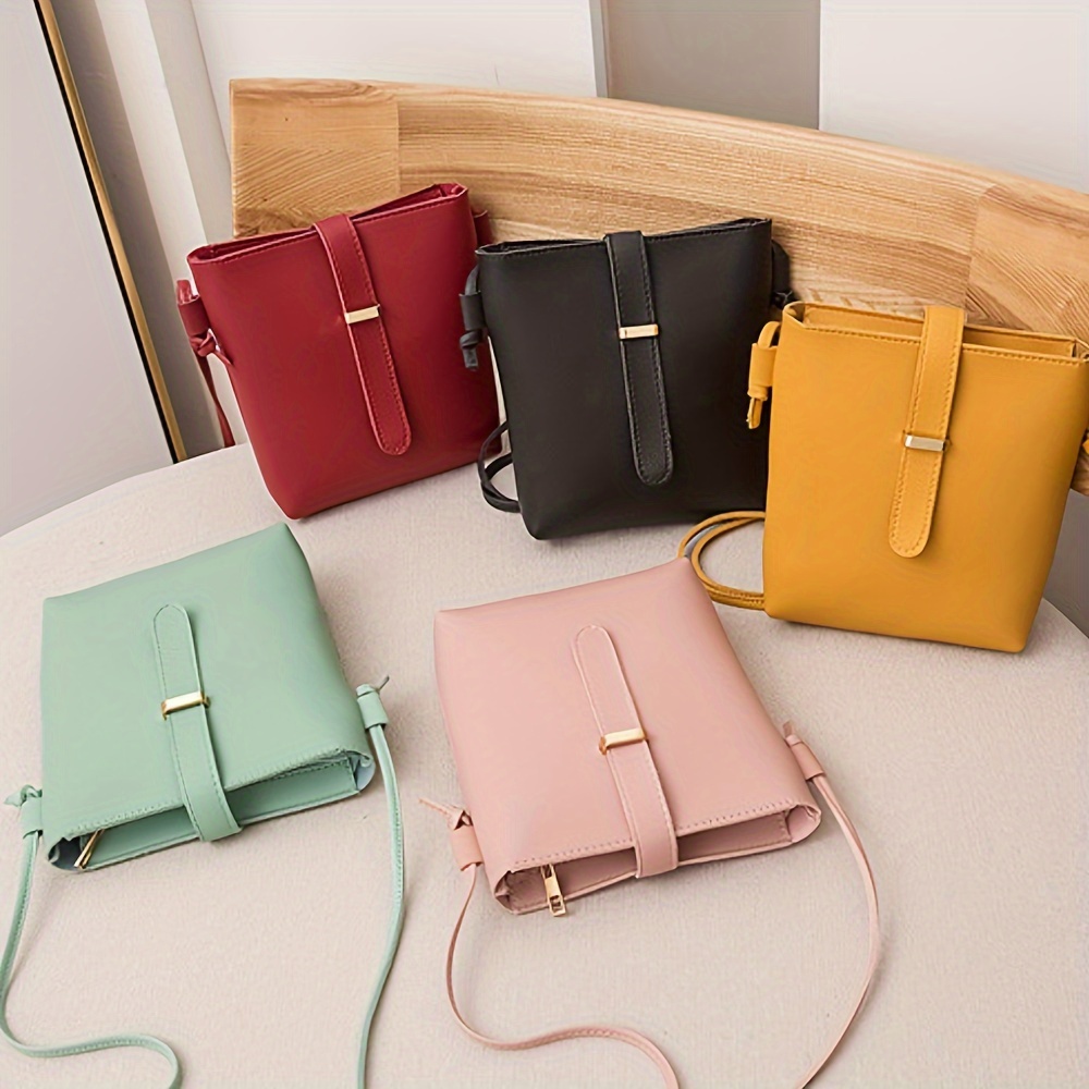 Mini Small Solid Color Crossbody Square Bag Womens Buckle Decor