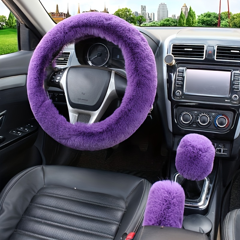 

3pcs/set Winter Soft Furry Plush Steering Wheel Cover, Fluffy Handbrake Cover Gear Shift Cover Fit For Universal 15 Inch Car/suv