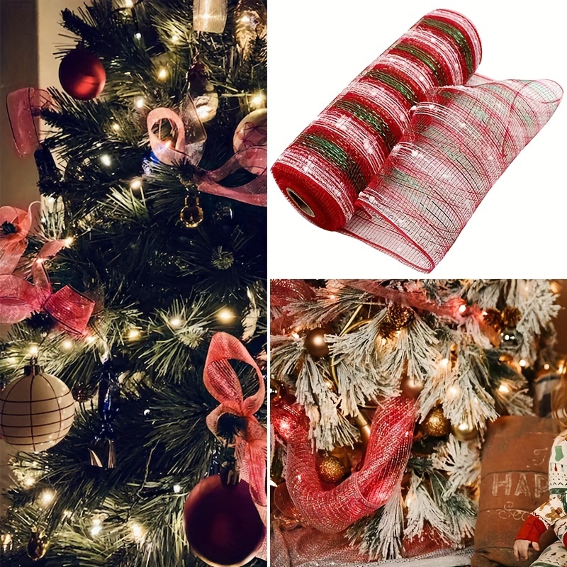 10 Yards 26cm Glitter Red Ribbon Christmas Tree Decor DIY Xmas Flower  Wreath Mesh for Home Valentine's Day Gift Packing Decor
