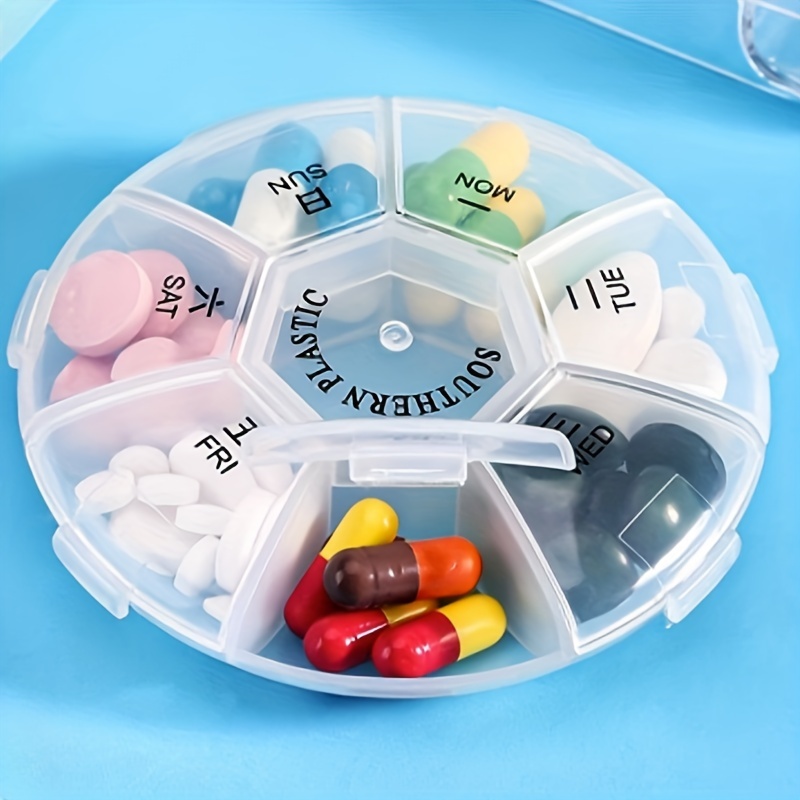 

1pc 7 Grids Portable Weekly Pill Box, Pill Storage Case, Pill Case Container, Mini Medicine Organizer Tablet Dispenser Splitters