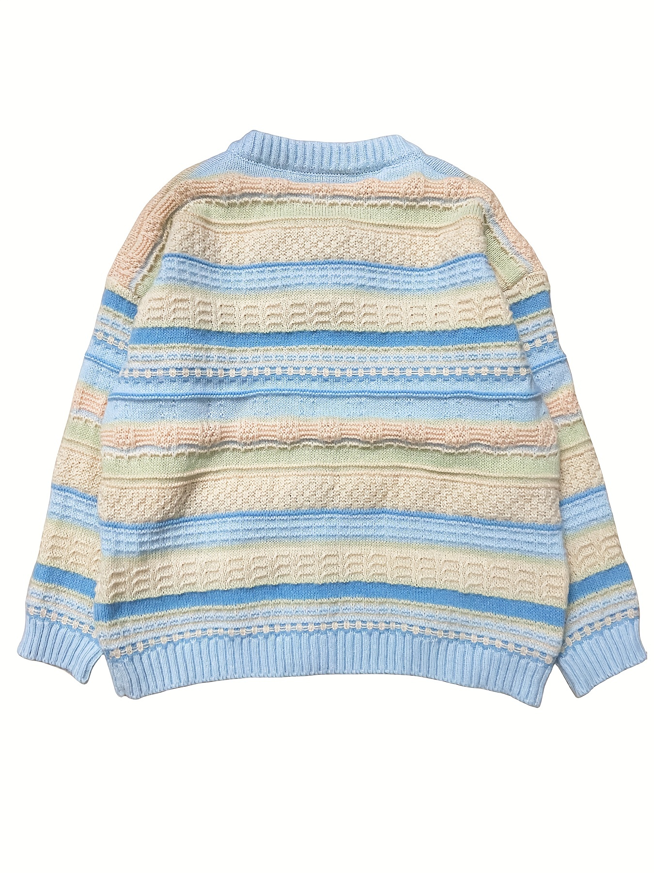 striped button up knit cardigan casual long sleeve loose sweater womens clothing blue 2