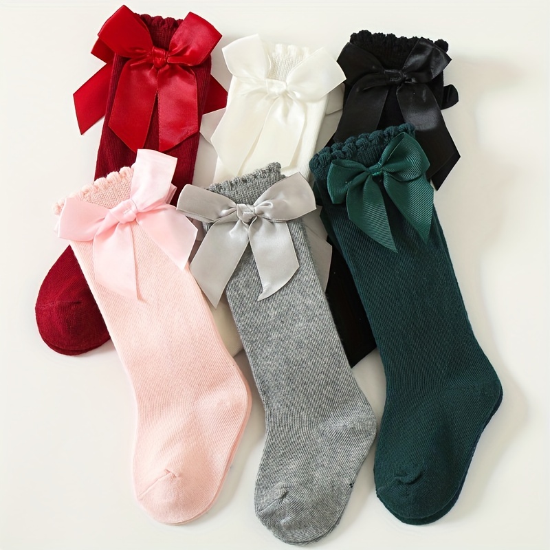 Baby / Toddler Big Bow Decor Pure Color Ribbed Stockings Socks