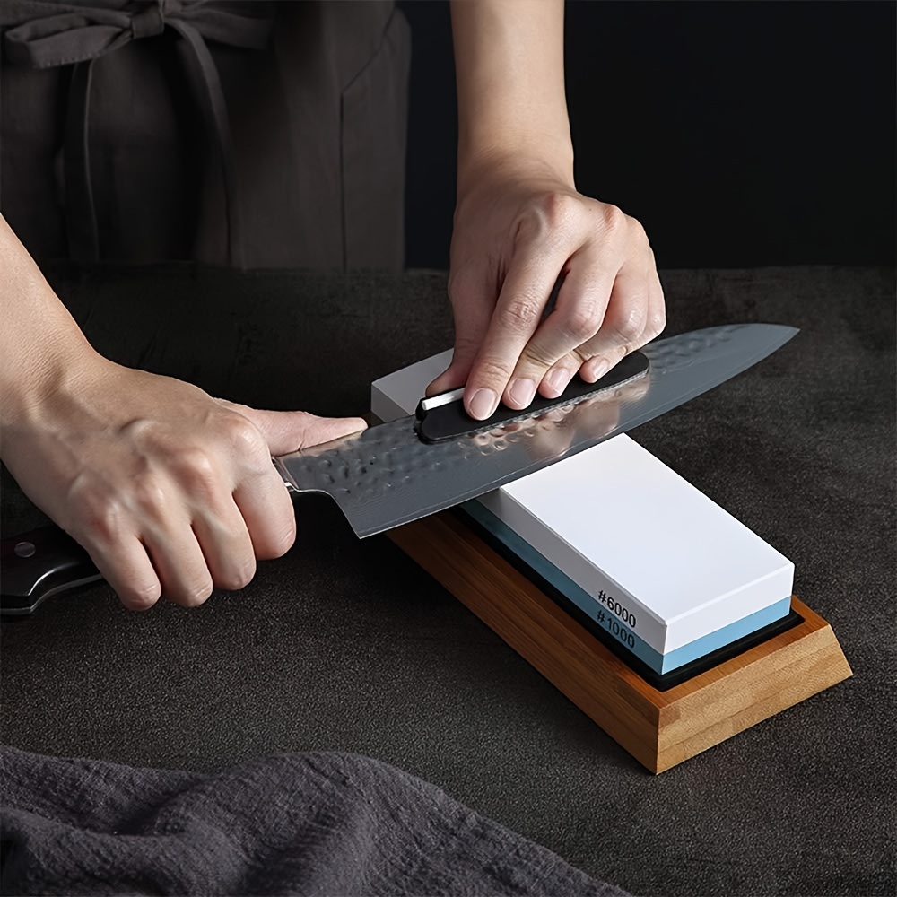 EastVita Premium Whetstone Knife Sharpening Stone 2 Side Grit 1000/6000  Waterstone- Whetstone Knife Sharpener- NonSlip Bamboo Base & Angle Guide 