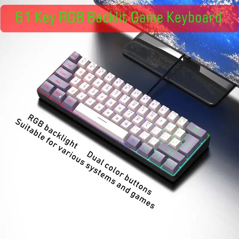 61 tasti mini tastiera retroilluminata RGB, tasto USB retroilluminato  bicolore del computer 60% tastiera bianca portatile, carattere traslucido  flusso