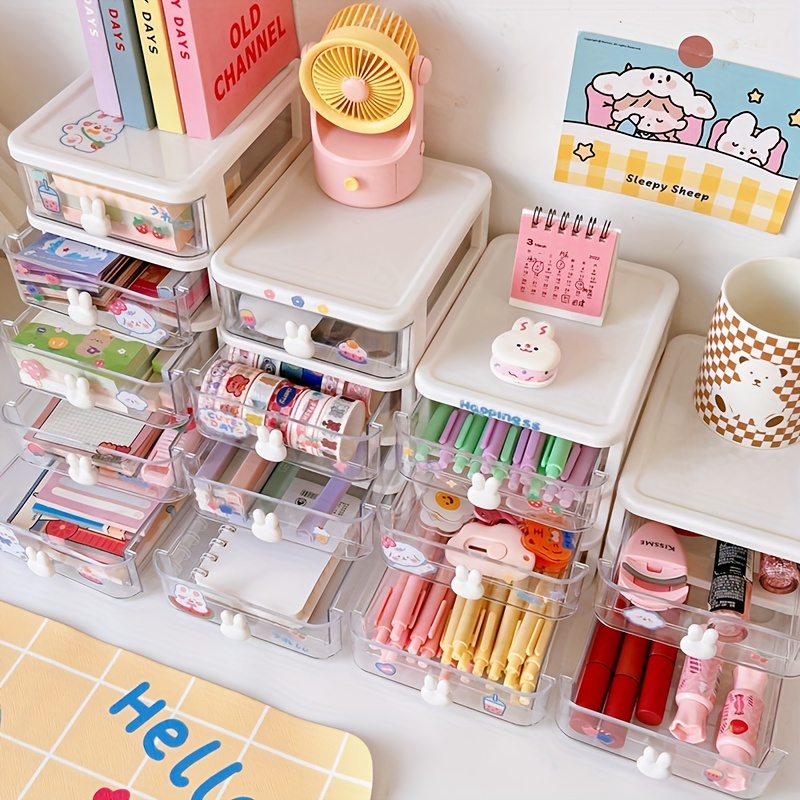 Plastic Stackable Makeup Organizer Space Saving Desk Organizer for