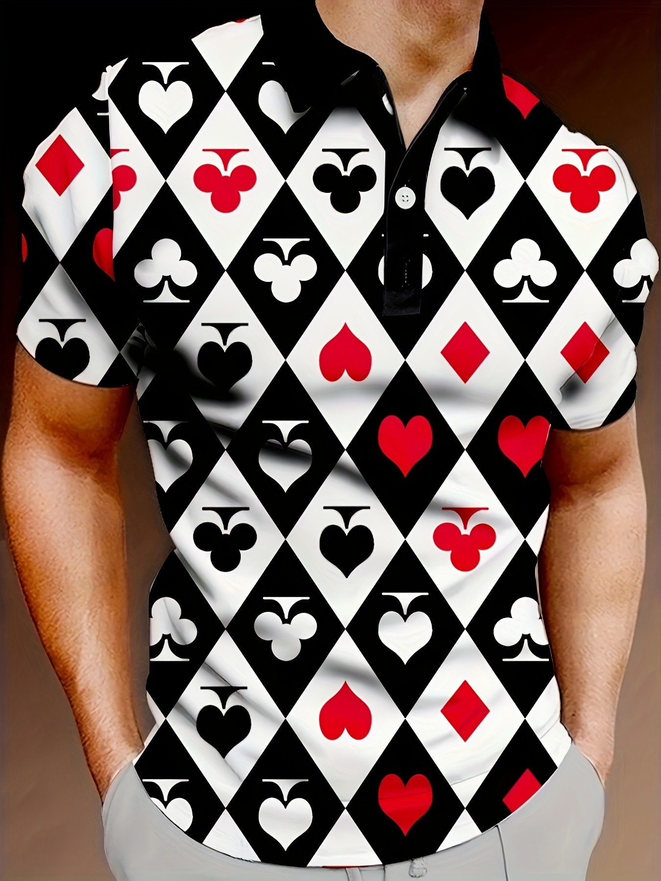 Elegant Heart Print Color Block Shirt Black White Collared - Temu