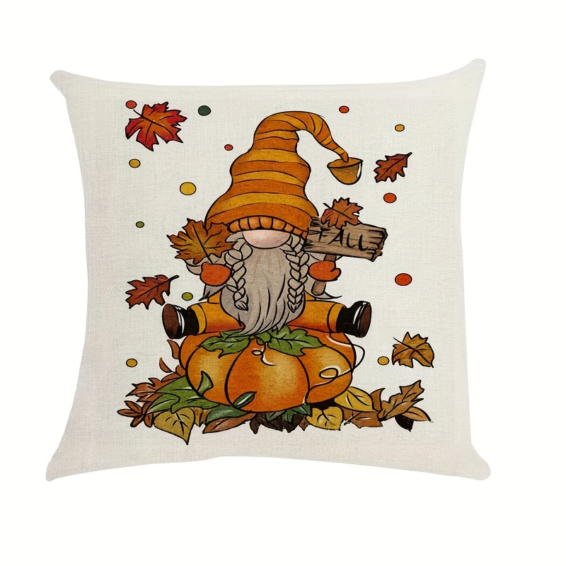 Linen Halloween Decorative Throw Pillow Case Pumpkin Gnome - Temu