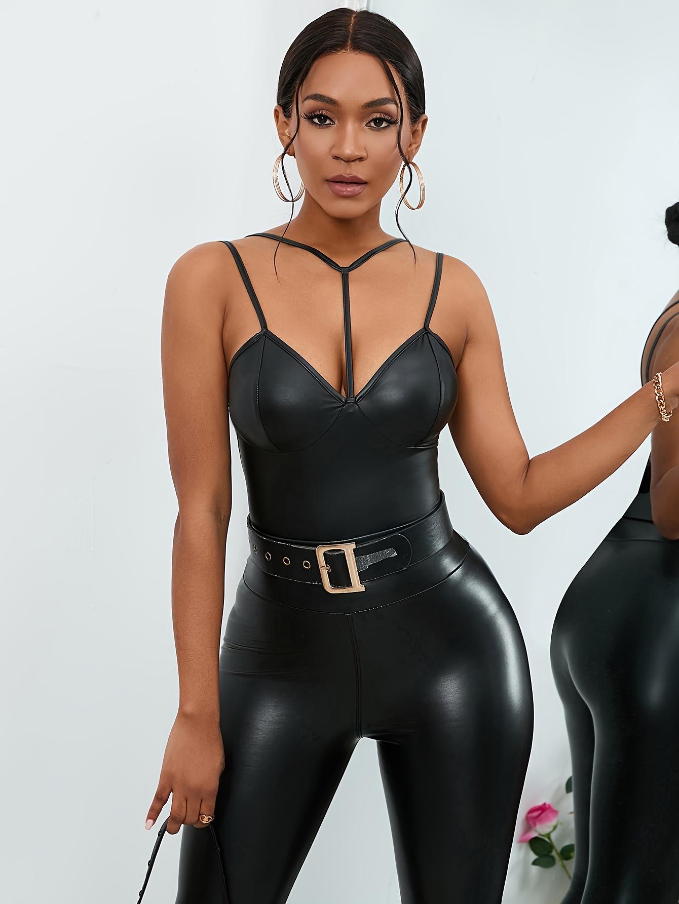  5665 Women Sexy Leather Lingerie Bodycon Bodysuits +