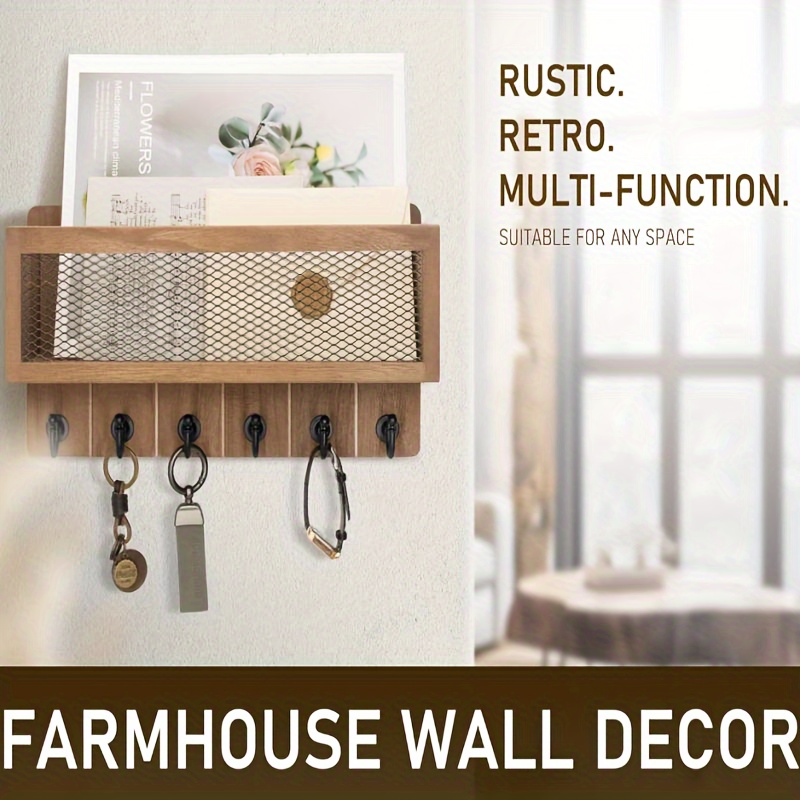 Farmhouse Key Holder For Wall With Mail Storage Basket - Temu