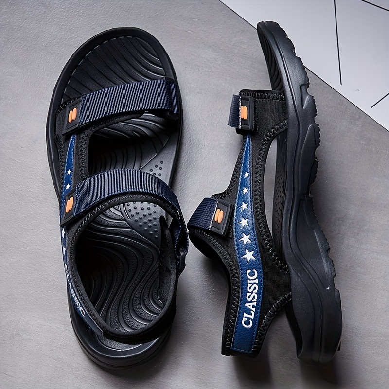 Men's Open Toe Hook And Loop Sandals Non Slip Comfortable Beach Shoes
