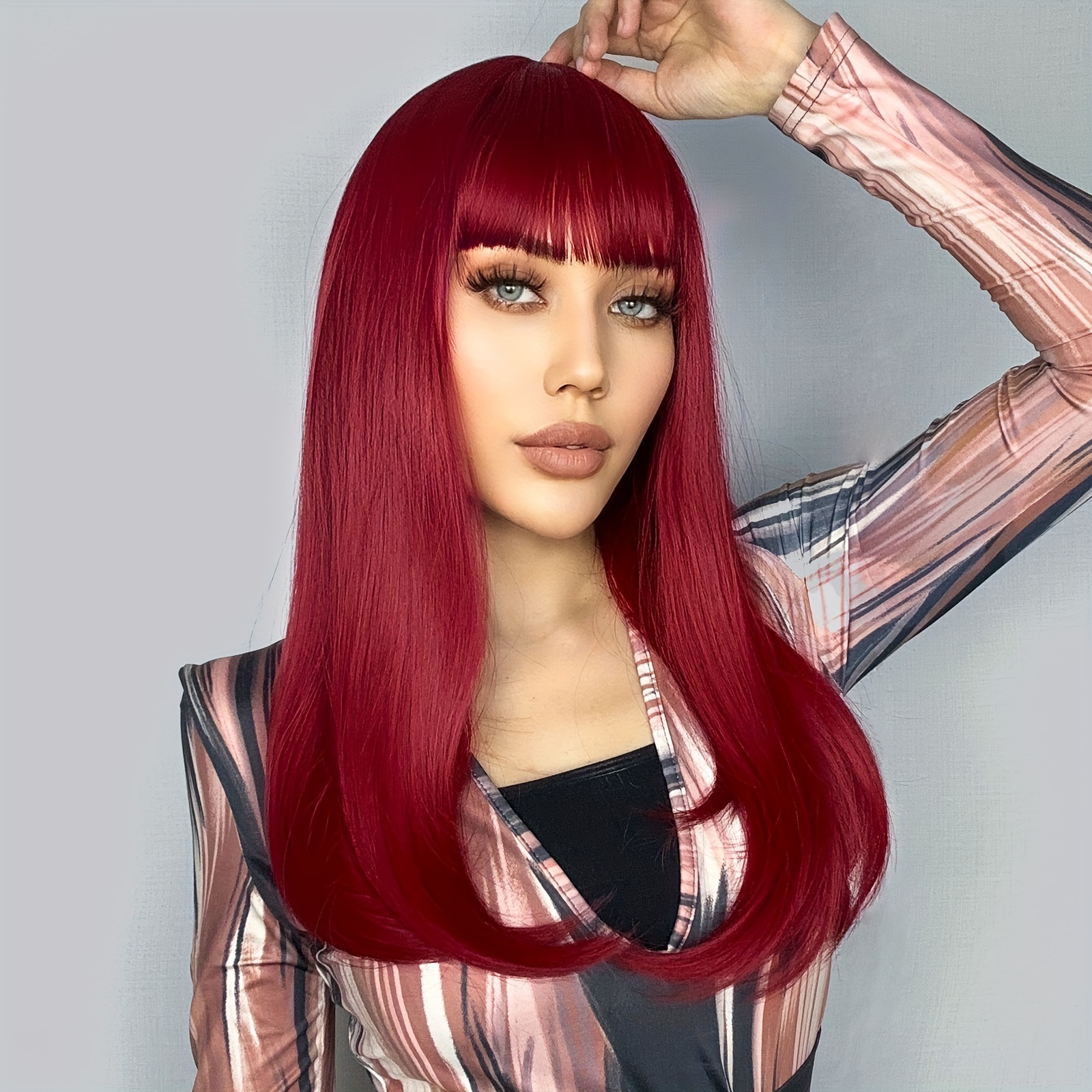 8 Inch Dark Red Synthetic Wig For Women Short Straight Wig - Temu