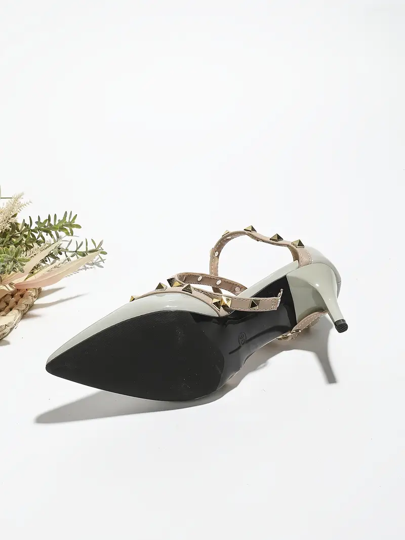 womens rivet dorsay heels sexy pointed toe ankle strap thin heels fashion party dress shoes details 4
