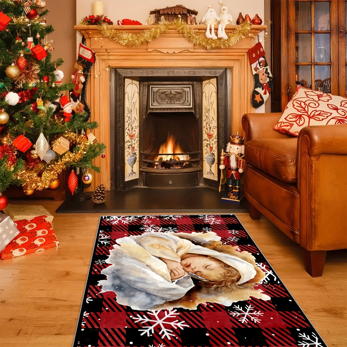 Christmas Decorations,christmas Floor Mat, Indoor Rug Non-slip Door Mat,  Christmas Pattern Indoor Home Decor Christmas Doormat Rug, Bath Mat1pcs-red