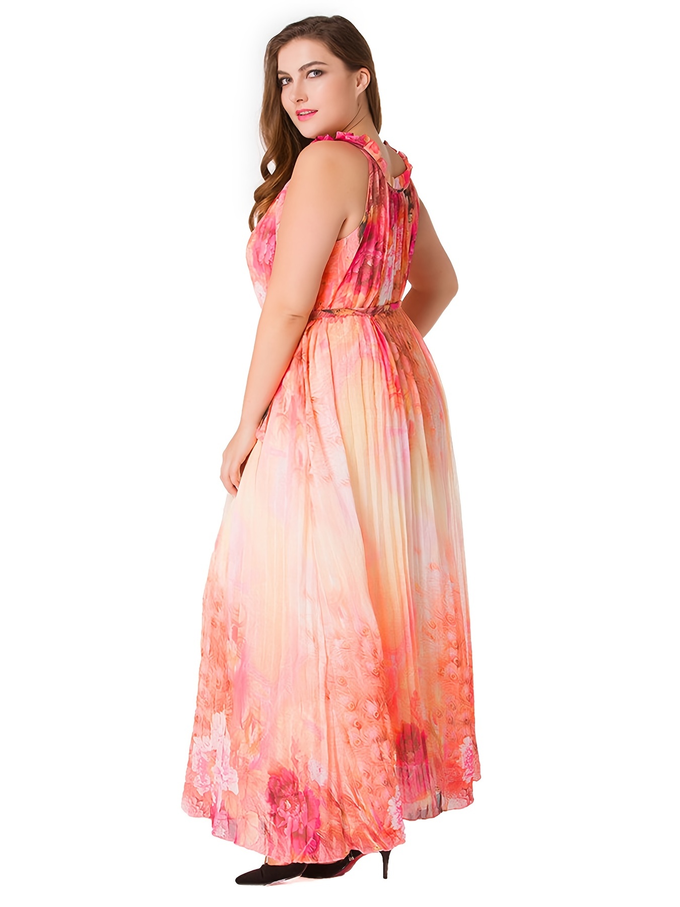 Plus Size Boho Maxi Dress Women's Plus Floral Print Pleated - Temu