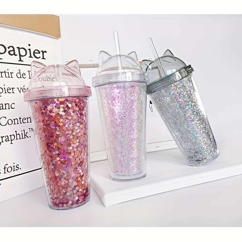 Shiny Glitter Tumbler With Lid And Straw Stainless - Temu