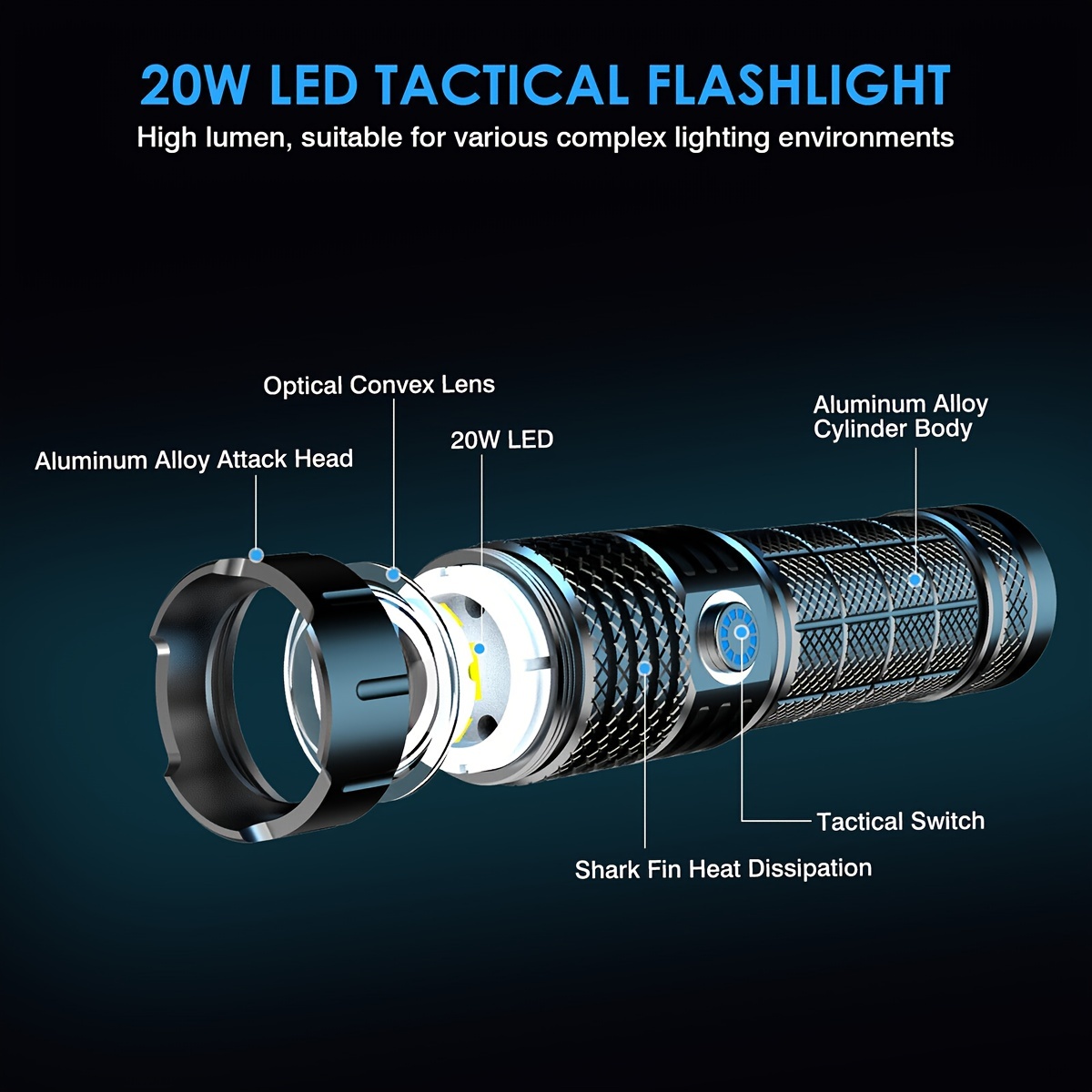 Linterna led de largo alcance 20W