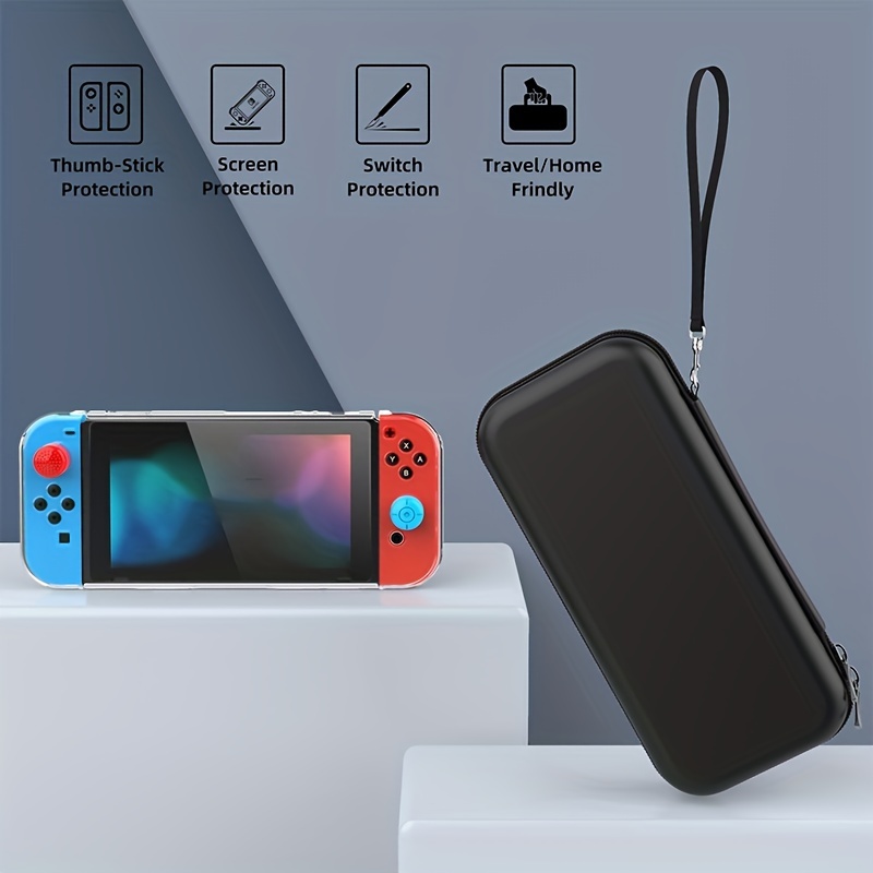 case for nintendo switch 9 in 1 accessories kit with carrying case dockable protective case hd screen protector and 6pcs thumb grips caps details 4