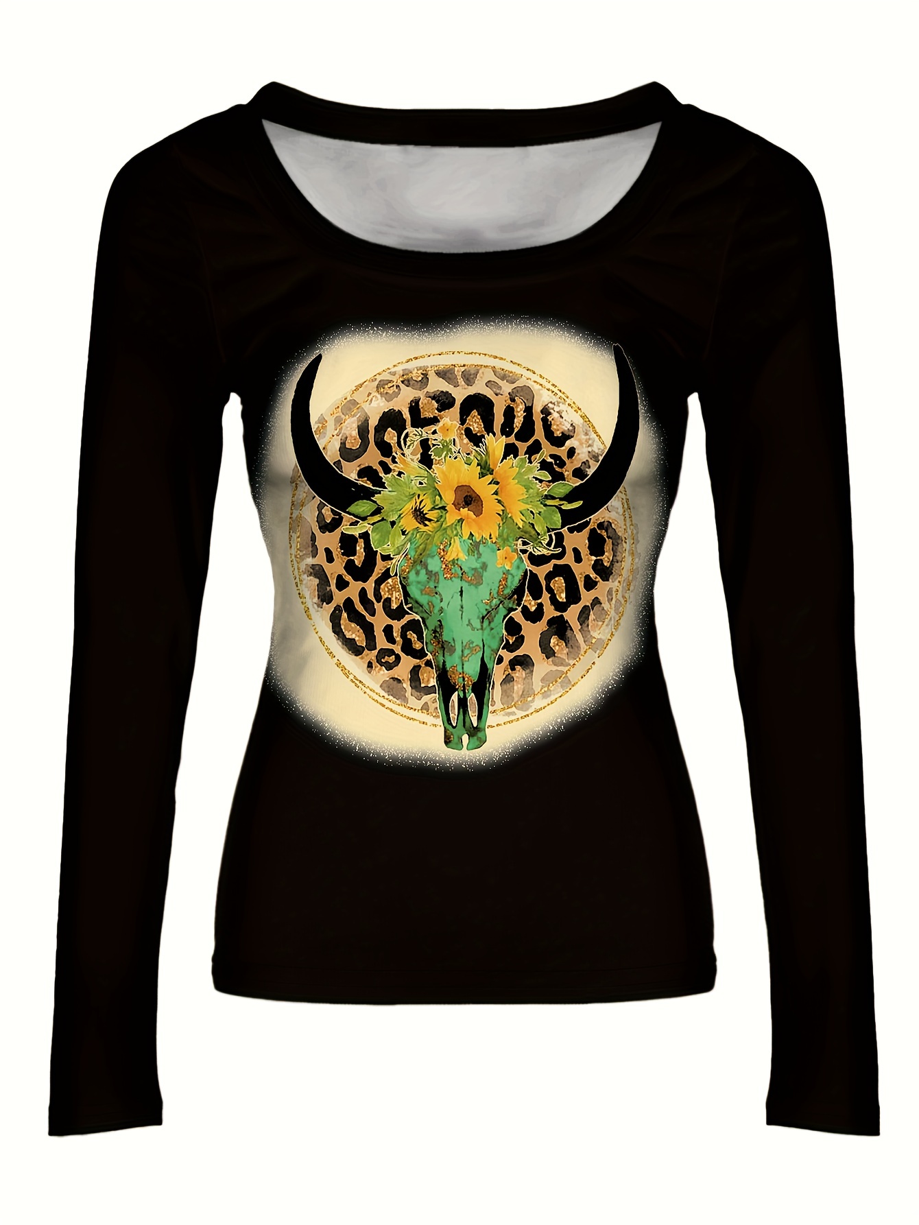 Giraffe Print Crew Neck T Shirt Casual Long Sleeve Top Womens