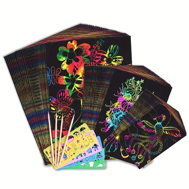 100/5 Piece DIY Rainbow Magic Sticky Notes Set Kids Black Scratch Art Craft  Kits Pad Drawing Template Painting Toys - AliExpress