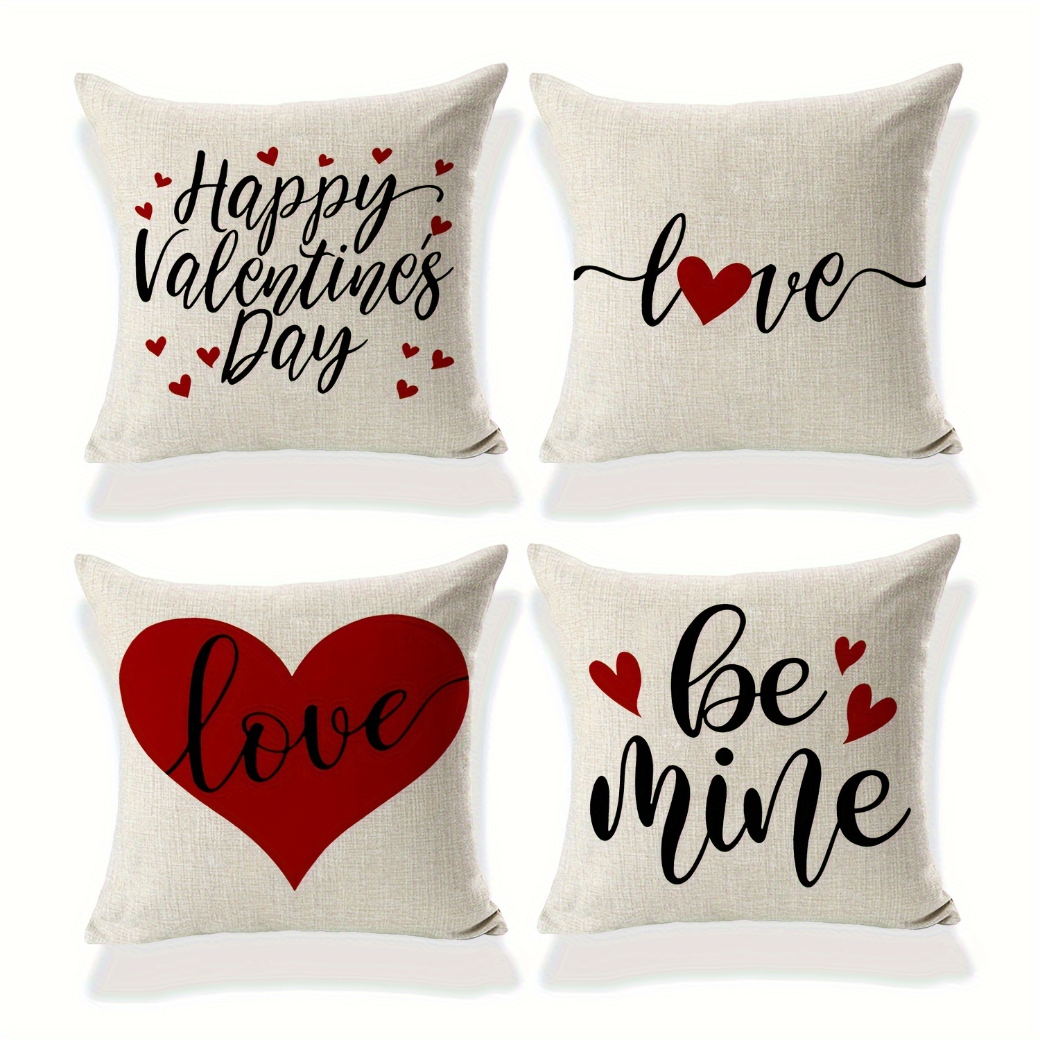 Red Throw Pillow Cases Festive Polylester Linen Kisses Hugs One