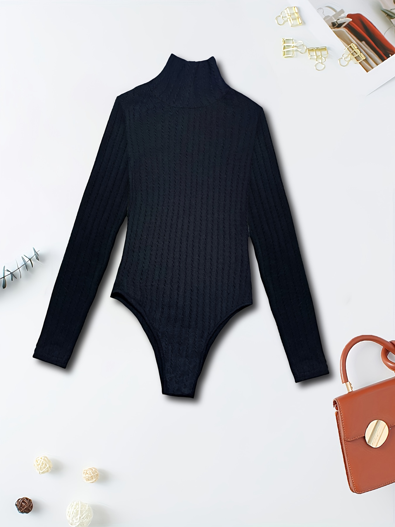 Solid Turtle Neck Bodysuit Elegant Long Sleeve Skinny - Temu